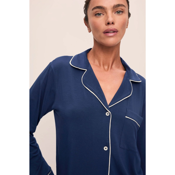 EBERJEY Women's Gisele Long PJ Set Medium Navy Blue Ivory TENCEL Modal NWOT - Picture 2 of 14